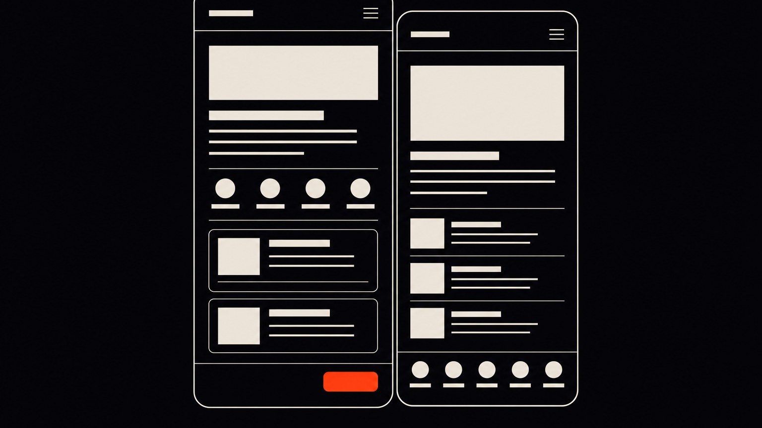 Composition d'écrans d'application mobile — navigation, cartes, action principale.
