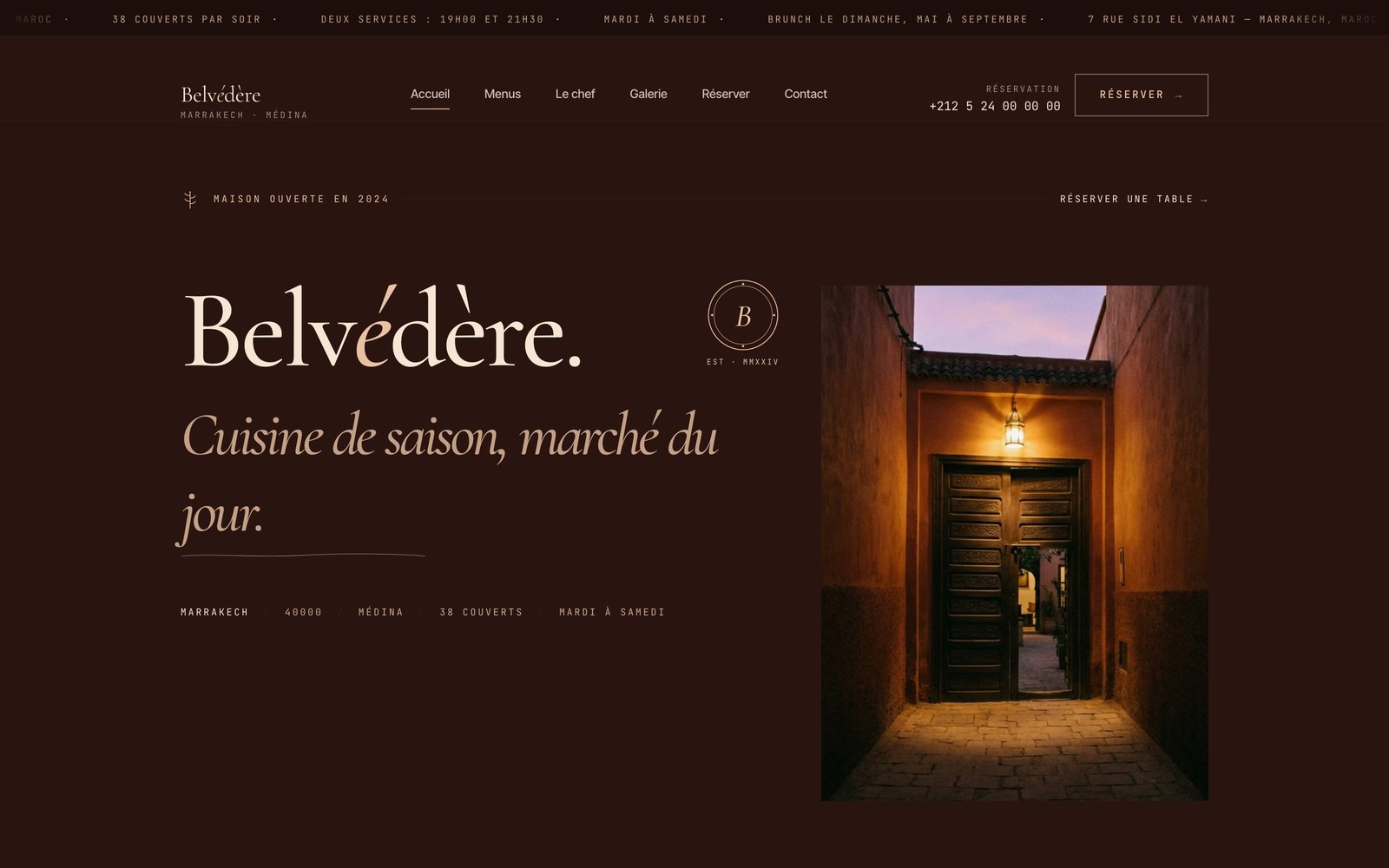 Site du restaurant Belvédère livré par GASHYL, affiché en cadre navigateur.