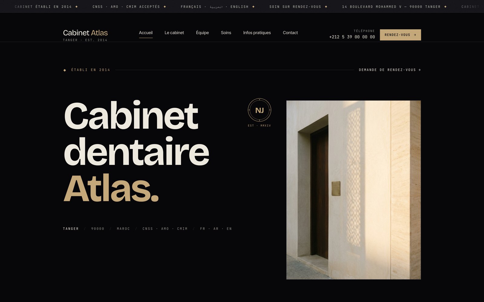 Site du Cabinet Atlas livré par GASHYL, affiché en cadre navigateur.